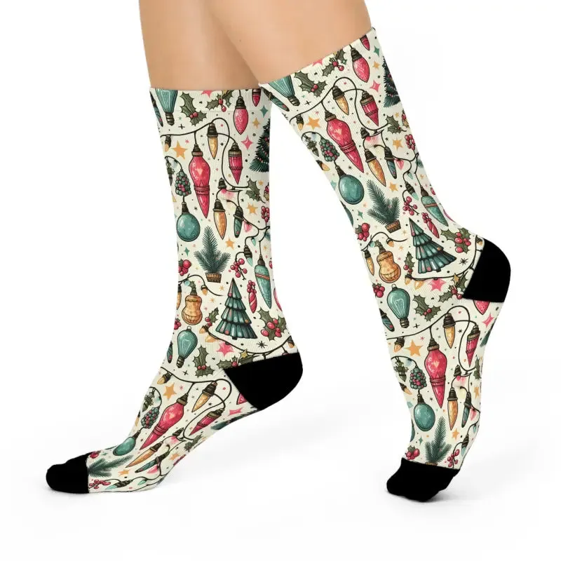 Step Up in Style Cushioned Christmas Lights Crew Socks