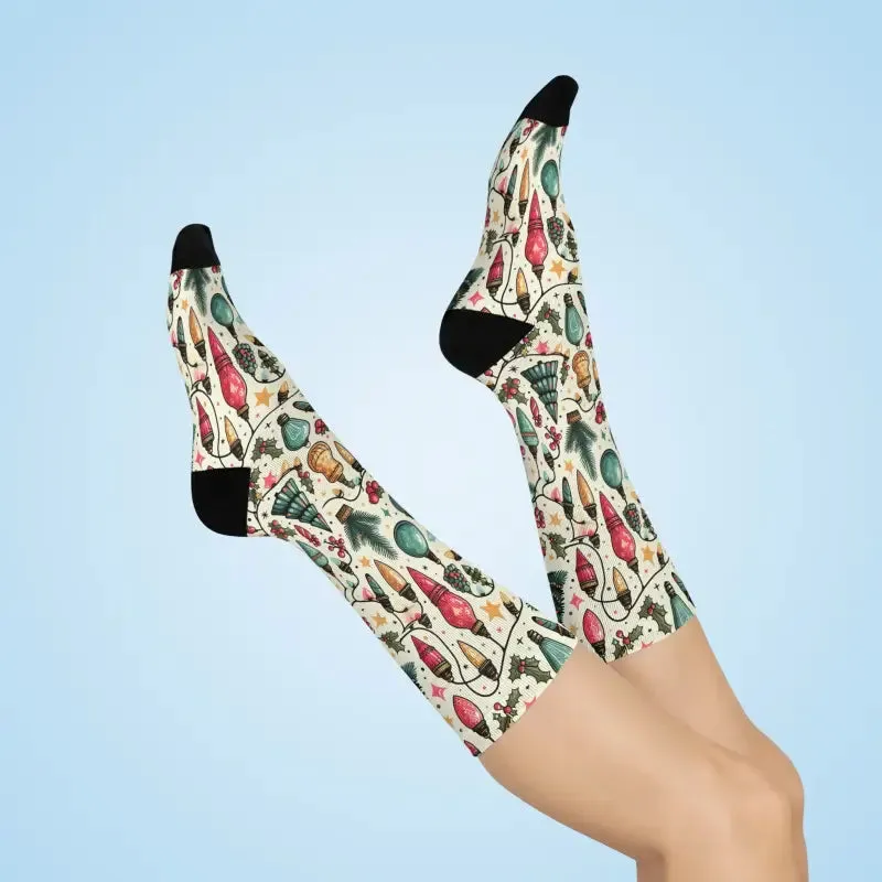 Step Up in Style Cushioned Christmas Lights Crew Socks