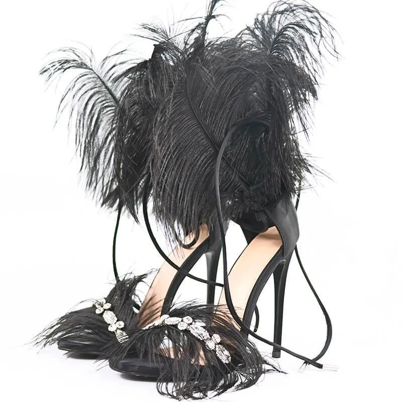 Strappy Ankle  Fur Pointed Toe Sandals