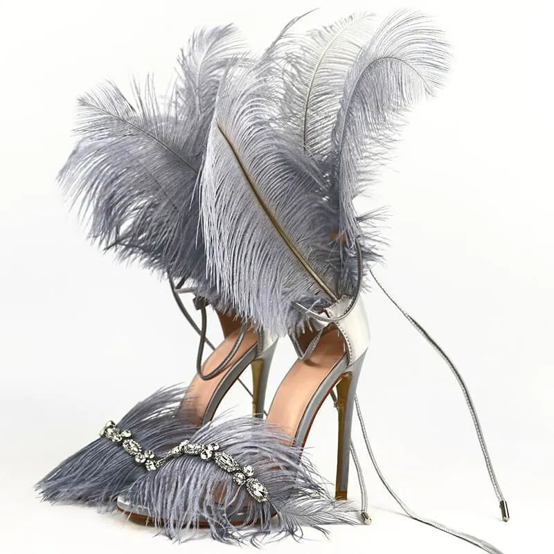 Strappy Ankle  Fur Pointed Toe Sandals