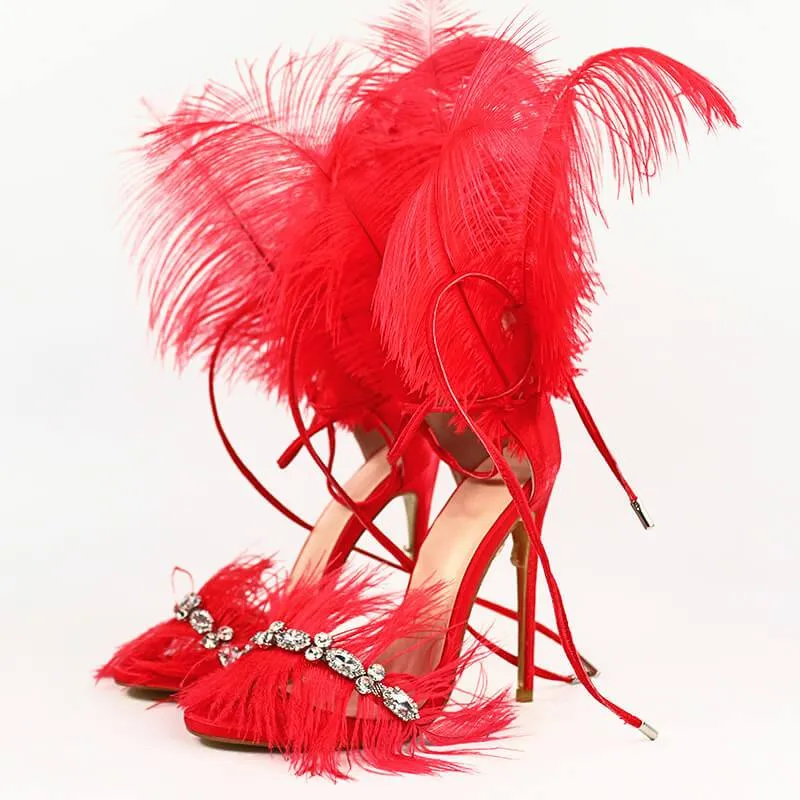 Strappy Ankle  Fur Pointed Toe Sandals