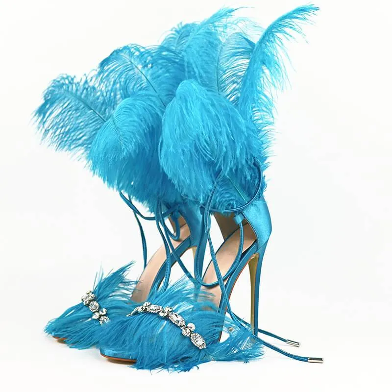 Strappy Ankle  Fur Pointed Toe Sandals