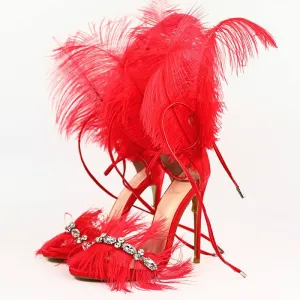 Strappy Ankle  Fur Pointed Toe Sandals