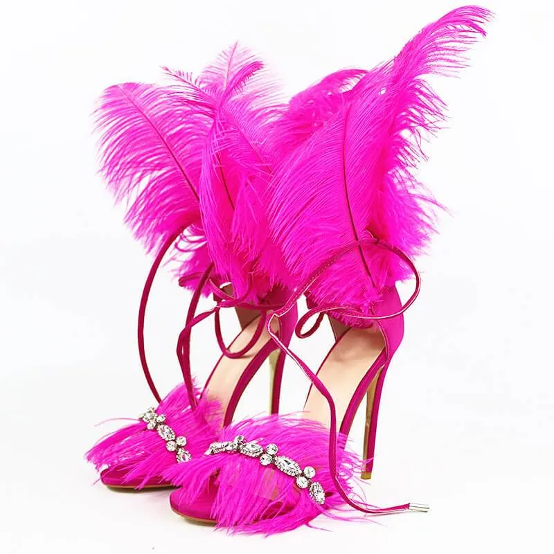 Strappy Ankle  Fur Pointed Toe Sandals