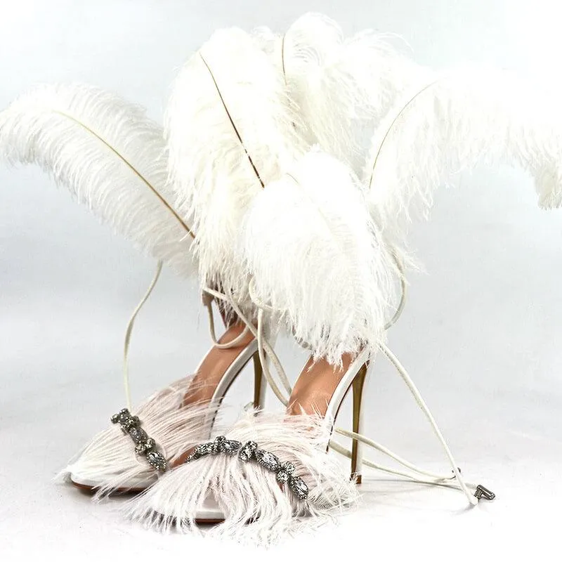 Strappy Ankle  Fur Pointed Toe Sandals