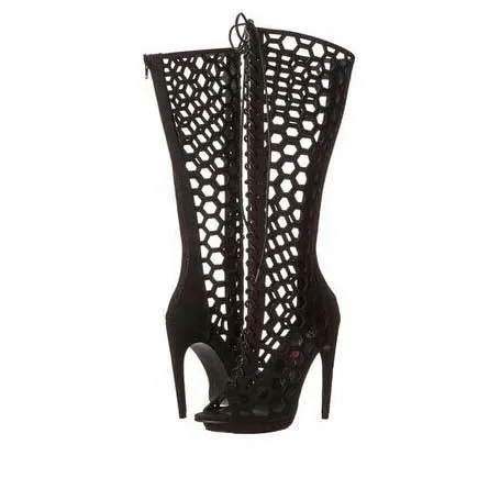 Suede Lace Up Circle Cutout Sandals