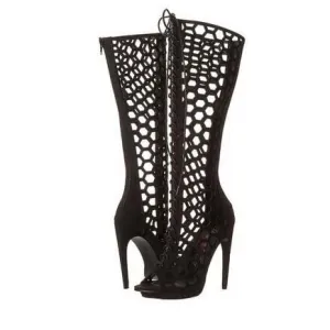 Suede Lace Up Circle Cutout Sandals