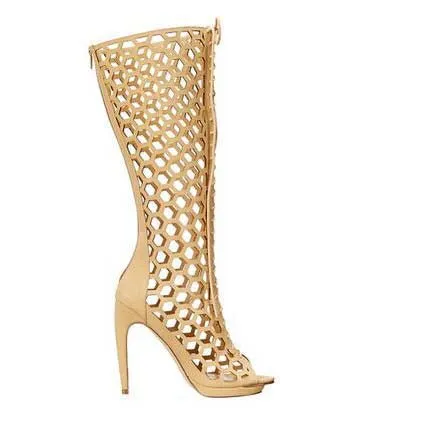 Suede Lace Up Circle Cutout Sandals