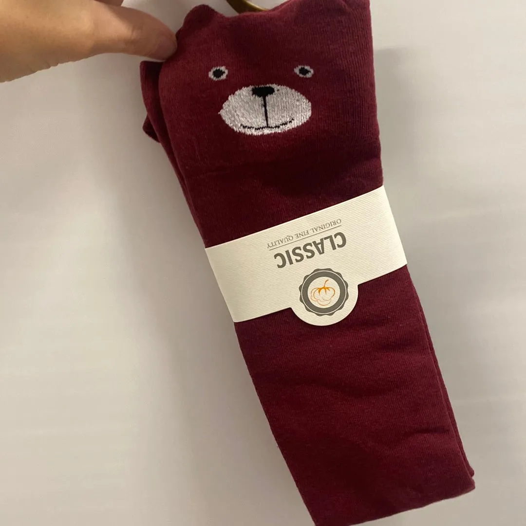 Thigh High Socks (Bear - Wine Red)