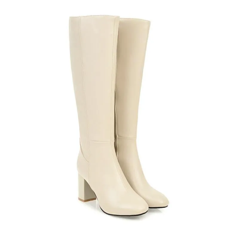 Toleet frat outfits Women's Boots Thick Heel High Heel Square Toe Brown Long Boots Women's Shoes High Boots Shoes