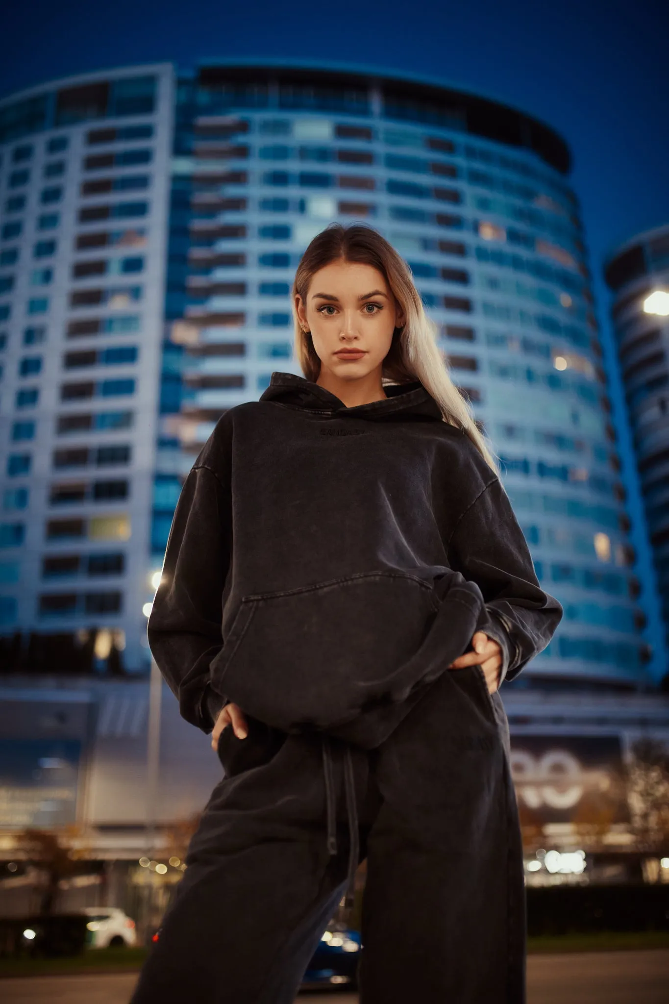 VENICE OVERSIZE HOODIE DENIM BLACK