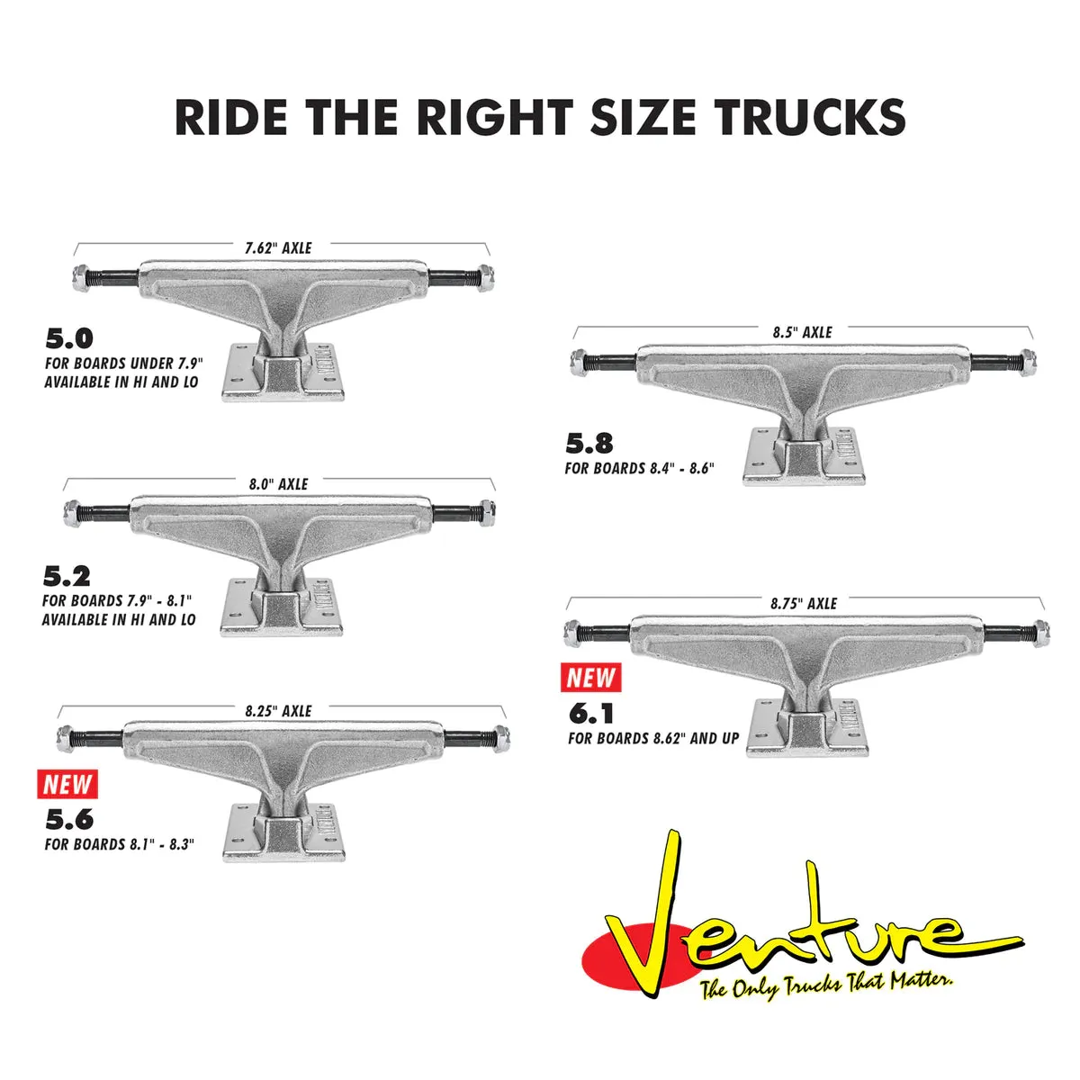Venture Trucks Team Edition Bull Bleed High Polished / Yellow Skateboard Trucks - 5.0" Hanger 7.75" Axle (Set of 2)