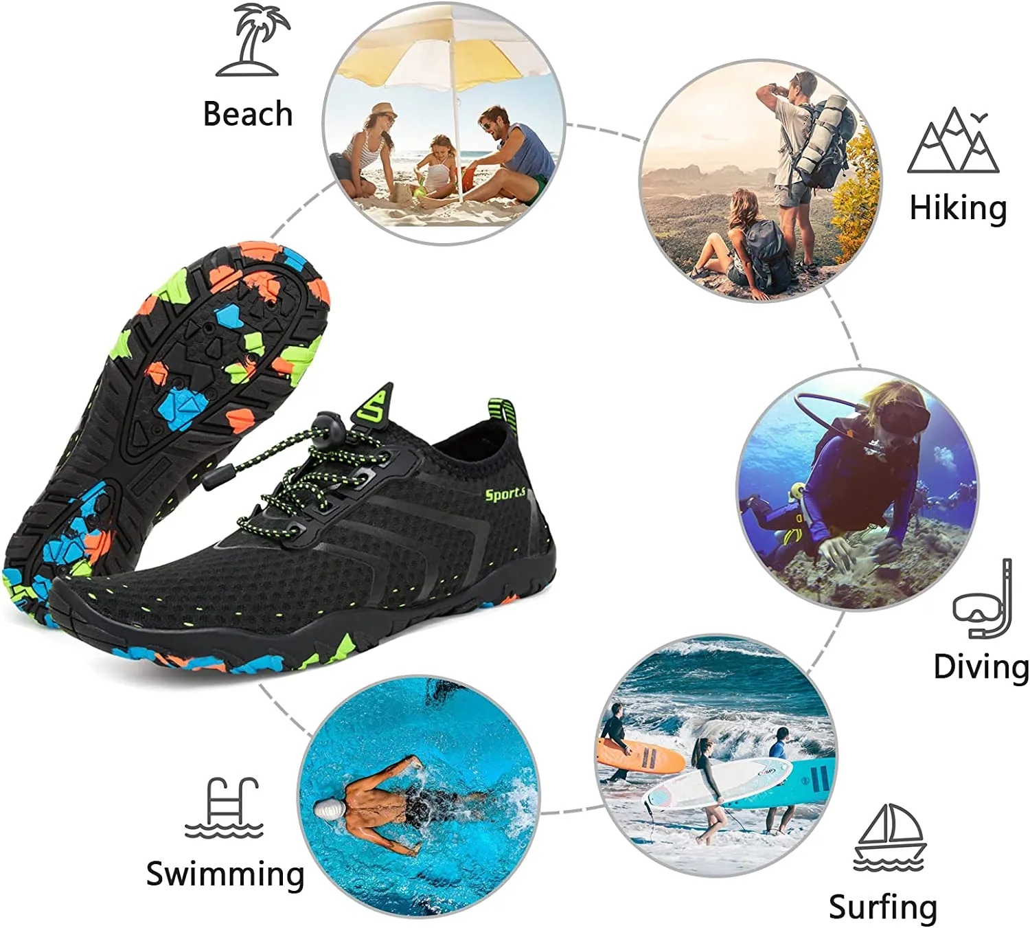 Wasserschuhe Herren Damen Barfußschuhe Strand Schwimmschuhe Schnelltrocknende Aqua Socken Poolschuhe für Surf Yoga Wassergymnastik