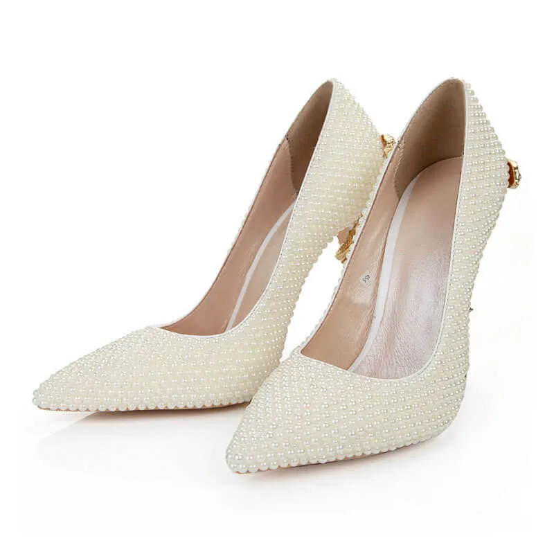 White Point Toe Ankle Leather Stiletto Heel Pumps