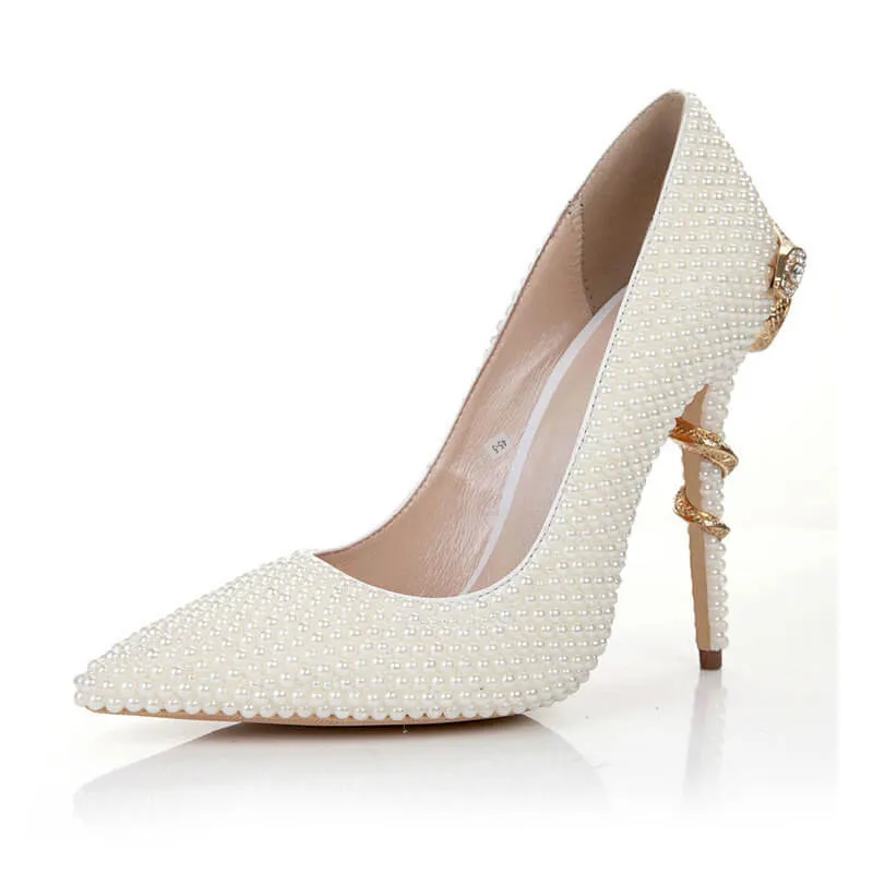 White Point Toe Ankle Leather Stiletto Heel Pumps