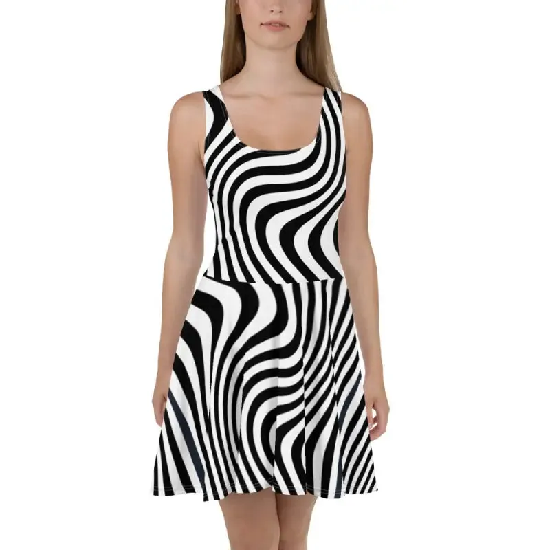 White Wavy Skater Dress