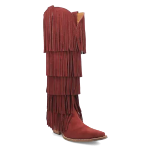 Wild Child Burgundy Suede Leather Fringe Boots (DS)
