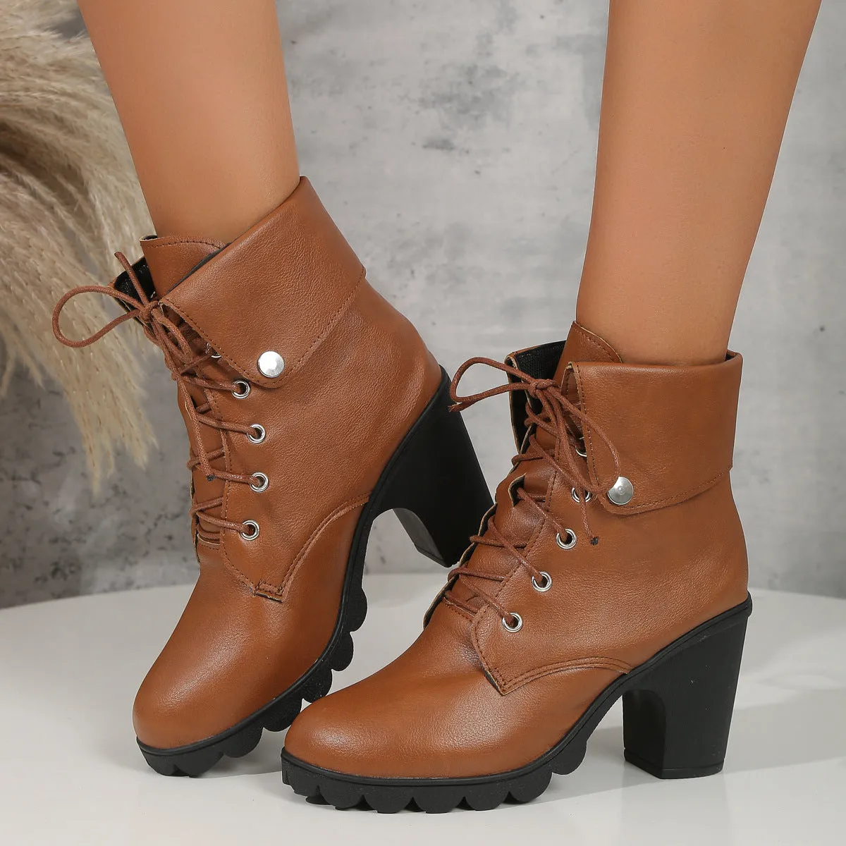 Women's High Heel Lace-up Ankle Boots