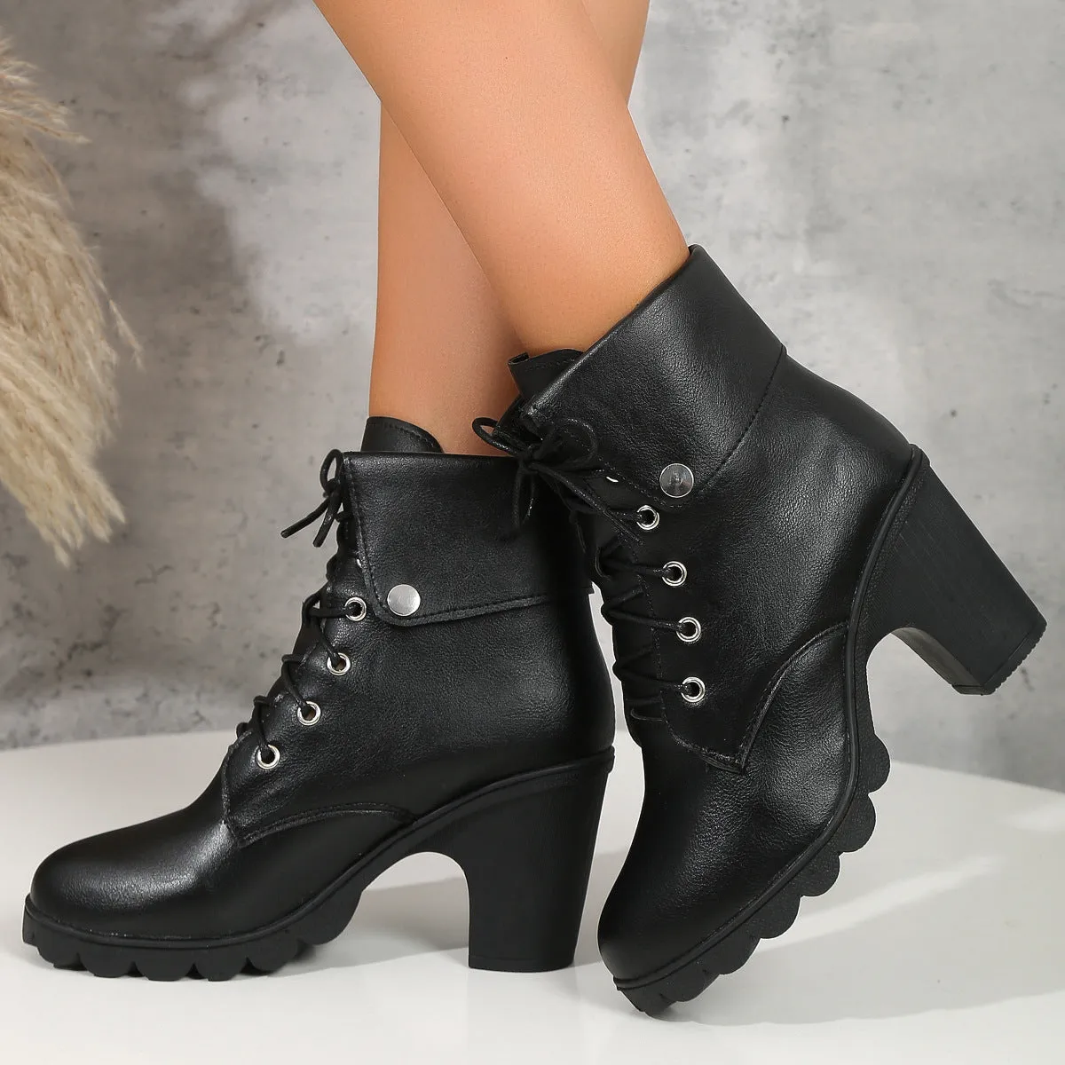 Women's High Heel Lace-up Ankle Boots