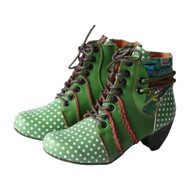 Women's High-Heeled Ankle Boots – Genuine Leather, Polka Dot Design, Fashionable & Stylish Boots for Ladies