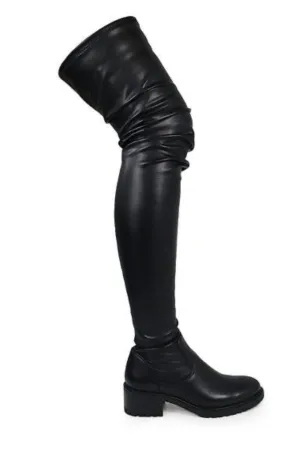 Womens Platform Stretchy Thigh High Boots (Black)