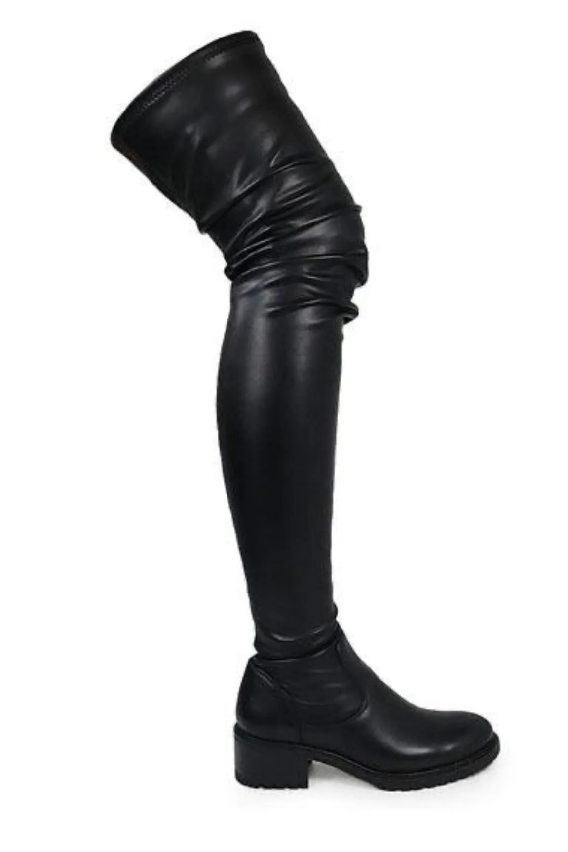 Womens Platform Stretchy Thigh High Boots (Black)