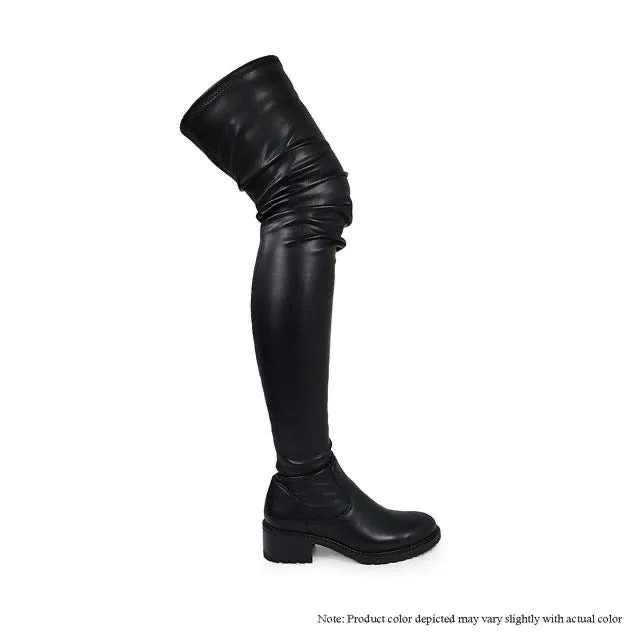 Womens Platform Stretchy Thigh High Boots (Black)